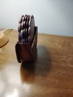 Vtg Leather Peru Coaster Set Of 5 With Leather Holder