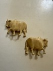 Antique Carved Ivory Oxen Lot   2  Items   