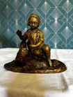 Antique 19th Century French Figural Bronze Statue Boy On Rock Sculpture 12cm