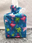 Flamingos Dark   Light Pink  Blue Cotton Fabric Handmade Square Tissue Box Cover
