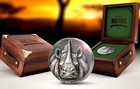 Rhino -  african Big 5  Ivory Coast  2019 Silver 5oz  Coin   Wooden Box Ggcoins