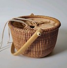 Vintage Nantucket Lightship Lined Woven Wicker Handled Basket 10  Cottagecore