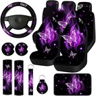 15 Pcs Butterfly Car Seat Covers Full Set Purple Glitter Butterfly Style