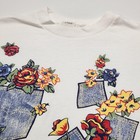 Vintage 90s Floral Denim Pocket Graphic T Shirt White 8-10y Cotton Tee