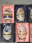 Vtg Lot Of 7 Footed Egg Shaped Jewelry Trinket Boxes With Hinged Lid