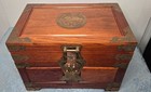 Chinese Rosewood   Chinoiserie Brass Jewelry Box Large
