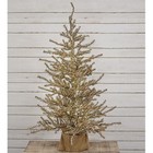 New Primitive Farmhouse Christmas Tree Tinsel Silver Gold Hue Holiday 4 Ft