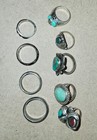 Lot Of 9 Sterling Silver Rings W  Turquoise Onyx Bands