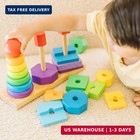 Melissa   Doug Geometric Stacker - Wooden Educational Toy 25 Count pack Of 1 