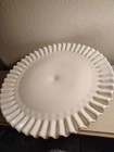 White Milk Glass Hobnail Pattern Ruffled Edge Pedestal Cake Stand Decorative