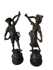 15  Antique Bronze Spelter Figurine Pair Boy   Girl Ribbon Dance Statues Ca 1900
