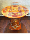 Vintage Italian Inlay Wood  Brass Tea Or Bar Service Cart 