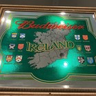 Vintage Budweiser Ireland Beveled Glass Bar Mirror 