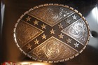 M f Western Nocona Silver Tone Rebel Black X Oval Belt Buckle 37922