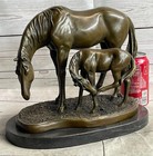 Signed Original Miguel Lopez Mother  Mare Horse Bronze Sculpture Marble Statue