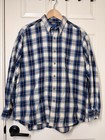 Towncraft Vintage 90s Blue Tan Plaid Flannel Long Sleeve Button Up Size L