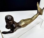 Vtg Cast Iron Gold Tail Mermaid  Art Home Decor Paper Weight Figurine Doorstop