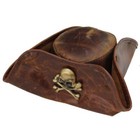 Colonial Genuine Leather Pirate Tricorn Costume Theatre Stage Hat - Brown