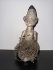 African Tribal Wood Carved Statue Figure Blue Headdress Folk Art Sculpture Vinta
