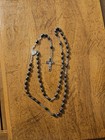 French Pectoral Cross Crucifix Black Plastic Beaded Rosary 21  Long 1920s 