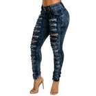 Women Ripped Jeans High Waist Stretch Casual Trousers Skinny Denim Pencil Pants