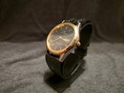 Vintage Waltham Men s Quartz Day date Black Dial Gold silver Leather Watch