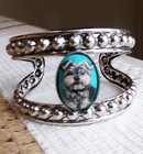 Hand Painted Yorkie Painting On Natural Turquoise Stone Silver   Bracelet