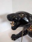 Vintage Mcm Ceramic Black Panther Figurine     Jeweled Collar  Emerald Eyes