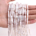 Natural White Freshwater Pearl Long Rectangle Loose Beads Jewelry Making 5x24mm