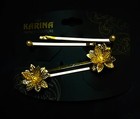 Women s Karina Hairpin Hair Clip 3d Golden Flower Pearl 2 Pack Fashion Stylish