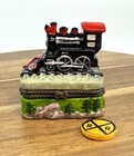 Porcelain Hinged Trinket Box Train Locomotive