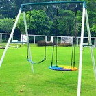 7 5ft Heavy Duty Big Metal Swing Set With 2 Swings Kids Adult Backyard Swing Set
