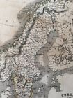 1850 Sweden   Norway Original Map  Engraving With Hand Coloring