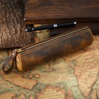Handmade Cowhide Leather Pen Pencil Zipper Case Stationery Box Pouch Makeup Bag