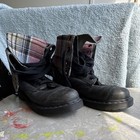 Dr  Martens Unisex 8 Black Leather Combat Boots Plaid Accents Slip Resistant