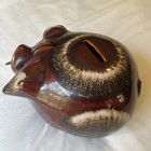 Vintage Hull Pottery Corky Pig Piggy Bank 1957 Brown Drip Glaze Mcm Usa