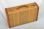 Vintage 1940 s Tweed Case Travel Trunk Suitcase Luggage Train Case D  cor Striped