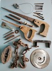 Antique N Vtg Tools Lot Barn Find Saws Nails Blade Punchers Chain Hook Flat Iron