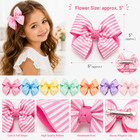 6pcs Girls Large 5 Inch Striped Hair Bows Alligator Clip Grosgrain Ribbon Holder