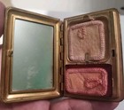 Vintage 1933 Chicago World s Fair Leather Powder   Blush Compact W orig  Puffs