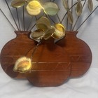 Vintage 70s Copper Sculpture Brass Eucalyptus Leaves Wood Pot Art Wall Decor 19 