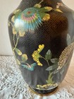Vintage 13  Tall Cloisonn   Enamel Black Vase W blue pink yellow Flowers