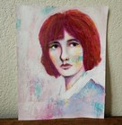 Redhead Original Painting Art  Abstract Face Expressionist Woman Portrait 14x11