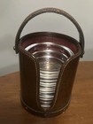 5 Bosca Eagle Glass Drink Coasters 1960s W  Genuine Leather Case Vtg Retro