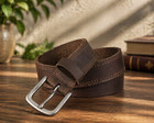 Men s Genuine Full Grain Leather Belt  Brown Zinc Alloy Pin Buckle Size 28-46