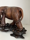 Vintage Chinese Carved Wooden Elephant Sculpture Glass Eyes Ornate Wood Stand