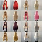 Women Multi Colors Long Straight Middle Part Wig Heat Resistant Synthetic Hair