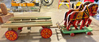 Antique Wooden Painted Horse Drawn Farm Cargo Wagon Pull Toy W  Original Box