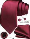 Elegant Burgundy Silk Ties Set With Pocket Square  Cufflinks  Tie Clip  Lapel