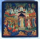 Vintage Hand-painted Russian Palekh Lacquer Box  Tsar Saltan Signed Panov
